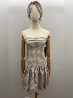 NWT Madden Girl Strapless Plaid Mini Dress Size M Beige Drop Waist Tube Dress